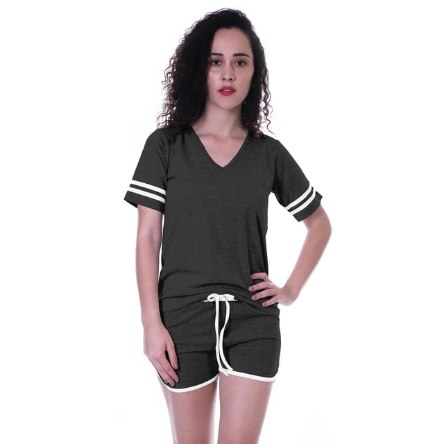 Moomaya Ensemble de Nuit Uni pour Femmes avec Shorts, Vêtements de Nuit en Coton, 2 Pcs Chemises de Nuit