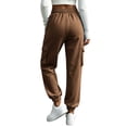 thumbnail image 7 of Naotn Cargo Jogger Sweatpants for Women Casual Athletic Workout Elastic Drawstring Waist Pants with Side Cargo Pockets Brown S, 7 of 7