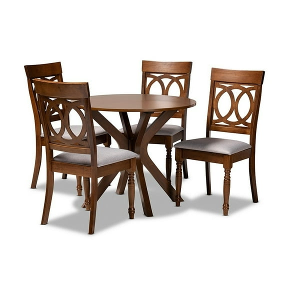 Baxton Studio Jessie Modern and Contemporary Grey Fabric Upholstered and Walnut Brown Finished Wood 5-Piece Dining Set