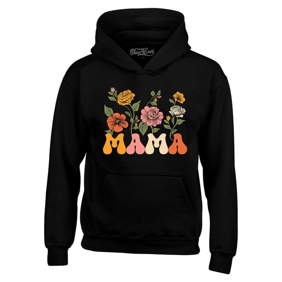 Shop4Ever Men's Mama Floral Flowers Retro Aesthetic Hooded Sweatshirt Hoodie XXX-Large Black