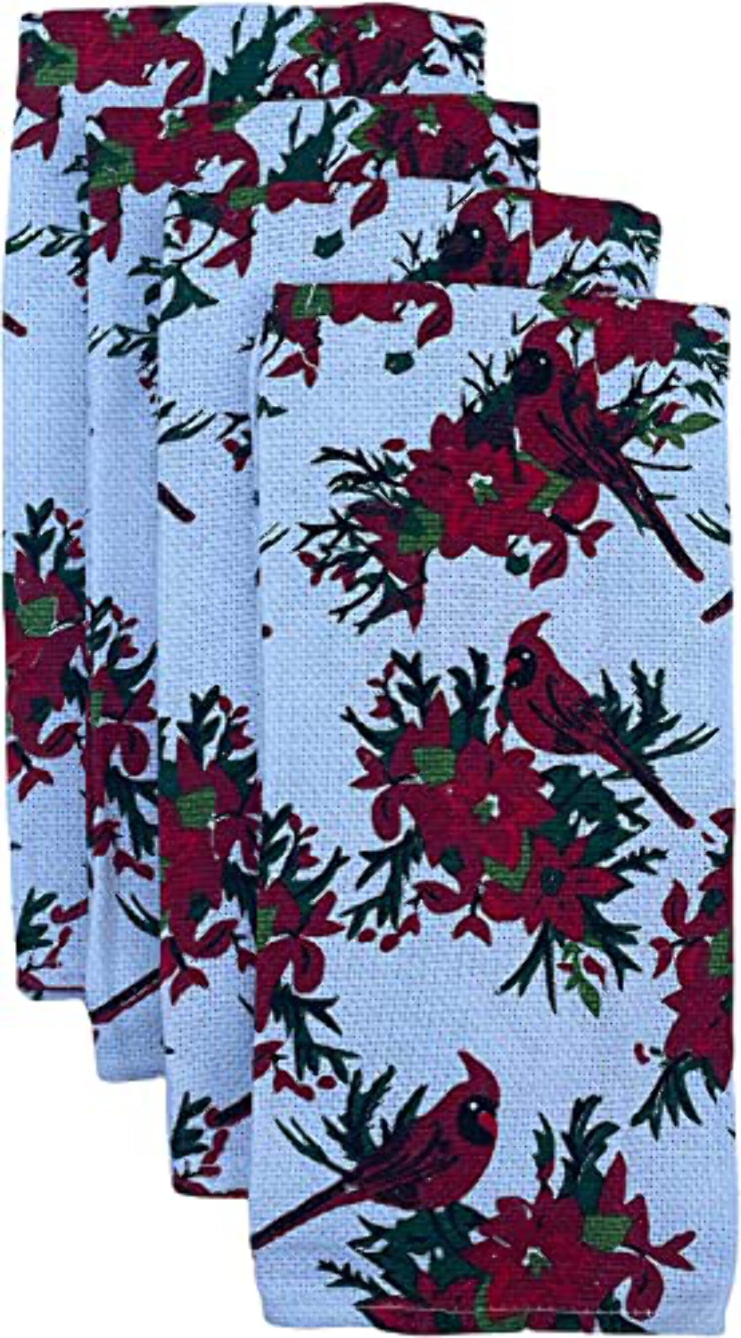 Set of 10, Red Cardinal Bird Holiday Season Christmas Design Tapestry Kitchen Towel Set, Include 4 Placemats, 4 Kitchen Towels, Pot Holder  Oven mitt.