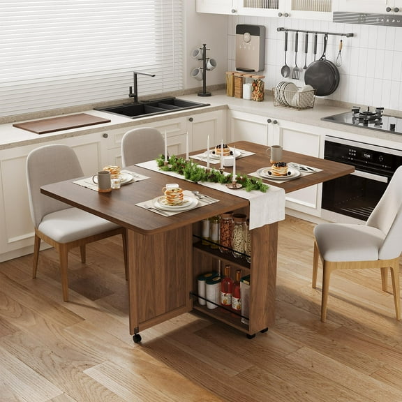 Luku Foldable Dining Table with Storage Drawer & 6 Wheels, Space-Saving Folding Table for Small Spaces