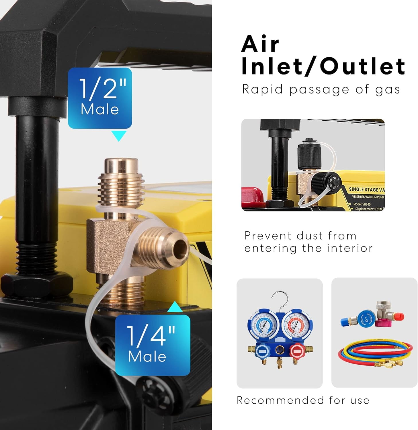 VIVOHOME 110V 1/4 HP 3.5 CFM Single Stage Rotary Vane HVAC Air Vacuum Pump for R12 R22 R134a R410a Systems 330ml Oil Included