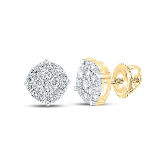 Macey Worldwide Jewelry 10k Yellow Gold Mens Diamond Earrings 1/2 Ctw