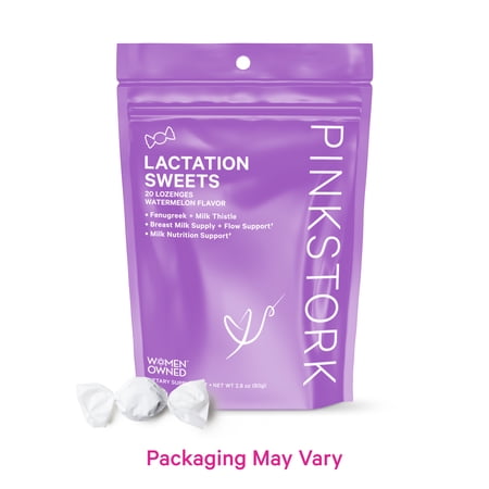 Pink Stork Lactation Sweets, Breastfeeding Supplement Lozenges, Watermelon, 20 Count