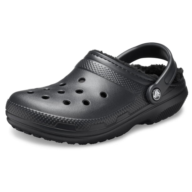 Zuecos Crocs Classic forrados con peluche, negros, talla 9W/7M US
