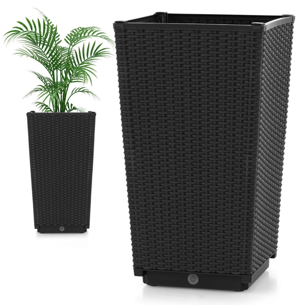 Canddidliike Outdoor Wicker Flower Pot Set of 2 with Drainage Hole for Porch Balcony, Garden Bed Wooden Vegetables Growing Planter for Backyard/Patio/Gardener