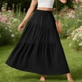 thumbnail image 5 of Women's Boho Maxi Skirt with Pockets - Elastic High Waist Flowy Tiered A-Line Long Skirts for Summer Vacation Black A XXL, 5 of 6