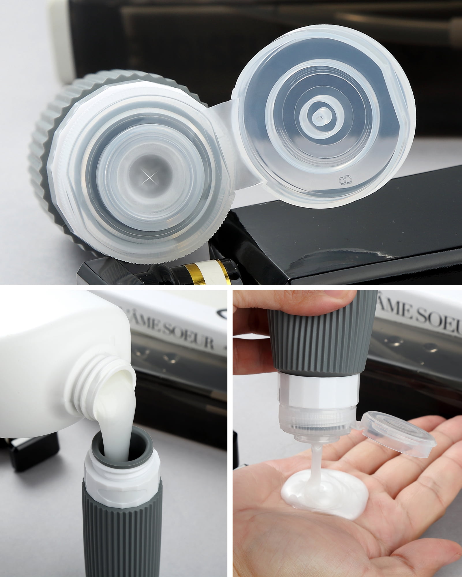 Micebay Travel Bottles 8 Pack, TSA Approved 3 oz Toiletries Containers, Leak Proof Silicone Squeezable Essentials Jars with Clear Bag