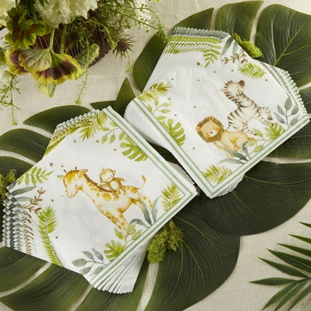 Kate Aspen Safari Baby Decorative 2 Ply Paper Napkins - Set of 60 - 6.5 Inch Durable Disposable Serveware for Birthday, Baby Shower, Anniversary Party (Bulk)