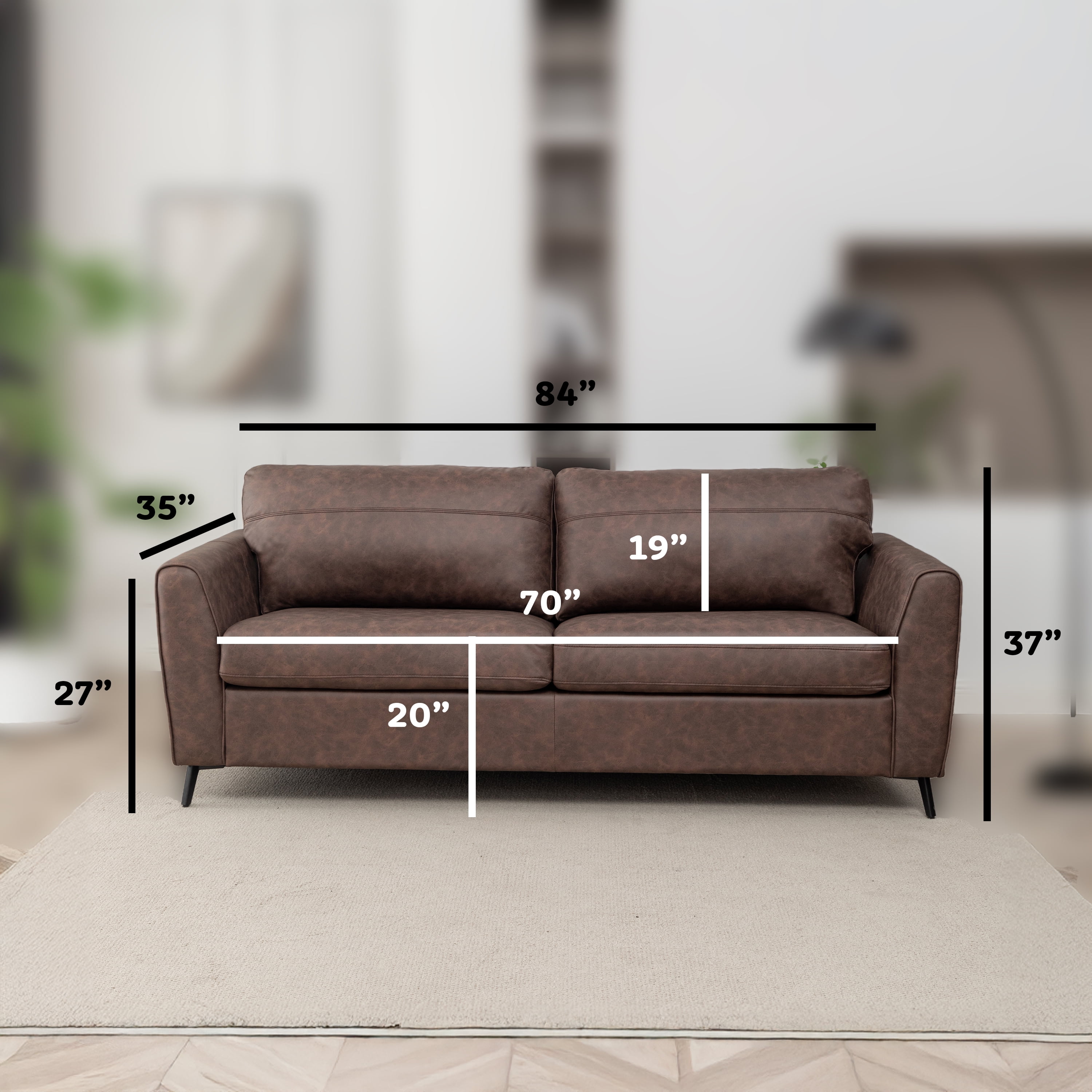Luna Mid-Century Modern Pullout Sofa Bed with 4" Gel Mattress, Brown