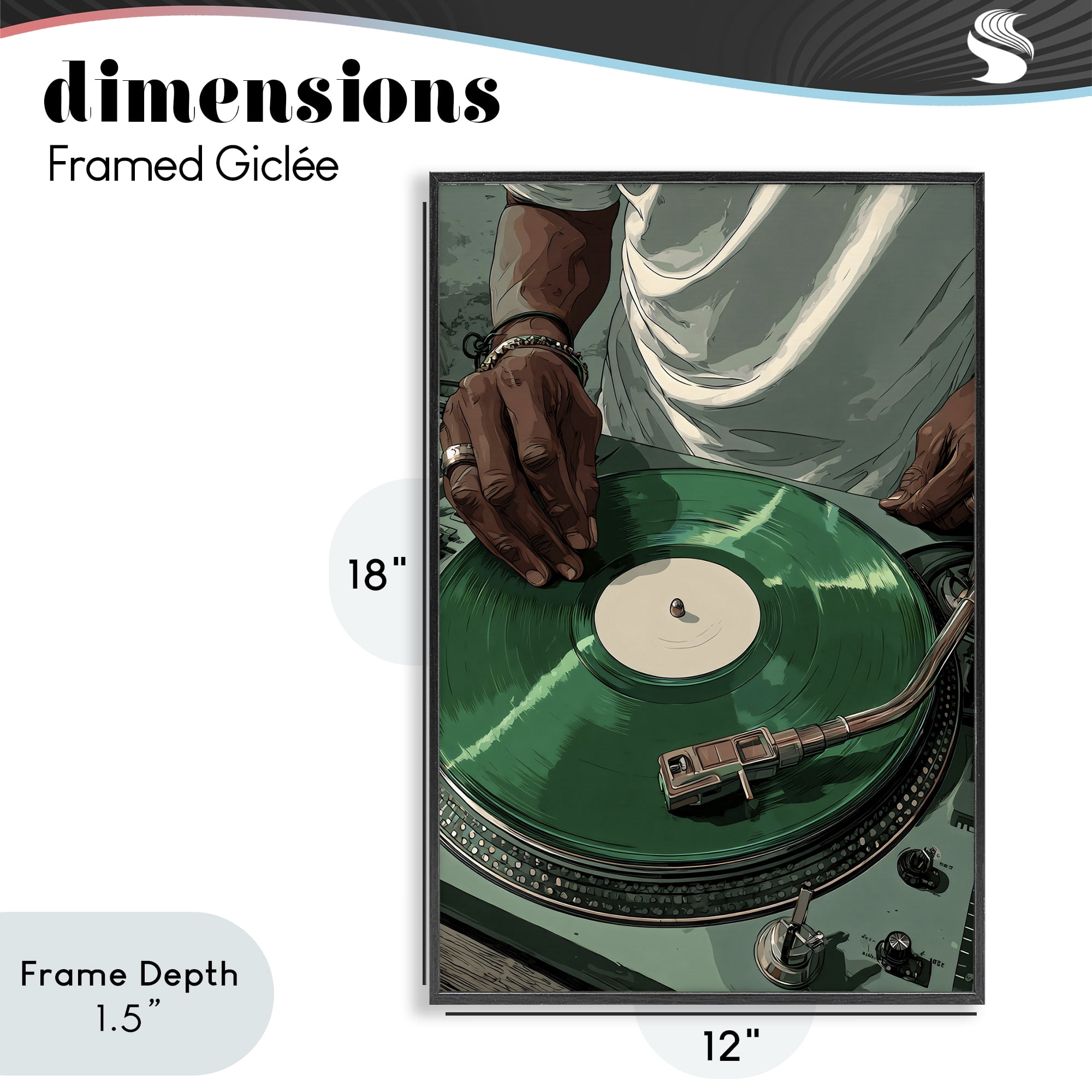 Stupell Industries DJ Spinning Green Record Black Framed Giclee Art, design by Franklyn Gregory