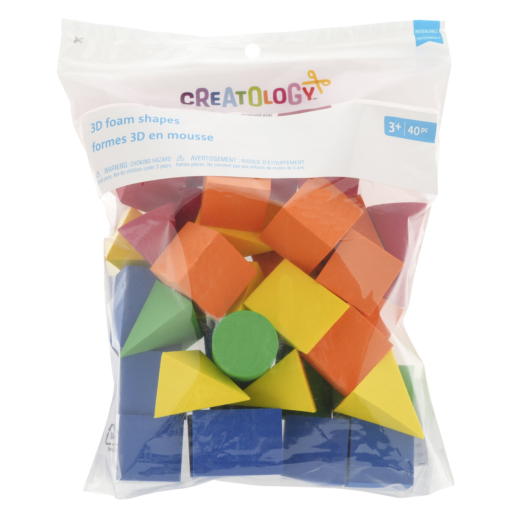 Creatology Primary 3D Foam Shapes - 100% EVA Foam, Assorted Colors & Shapes for Early Learning & Building, 12 Pack