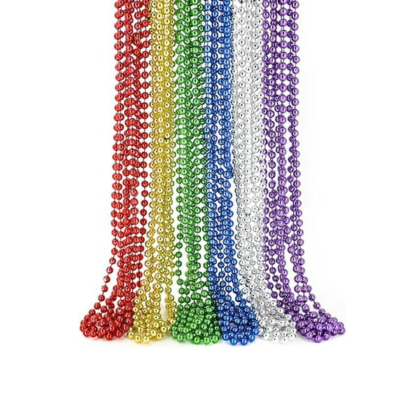 Triani 24Pcs Mardi Gras Beads 4mm Mardi Gras Beads Bulk Round Beaded Necklaces Costume Necklace 6 Color Party Beads Parade Throws for Mardi Gras Party Christmas Festive Events(Multi-Color)