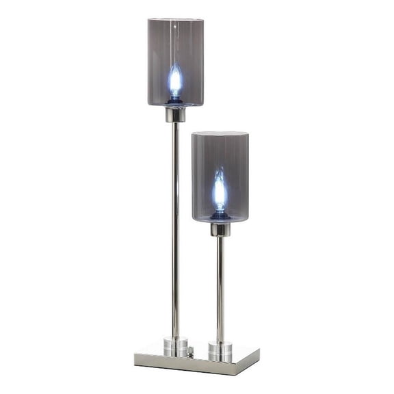 Benjara 29" Table Lamp with Dual Gray Shade- Glass and Metal- Nickel Finish
