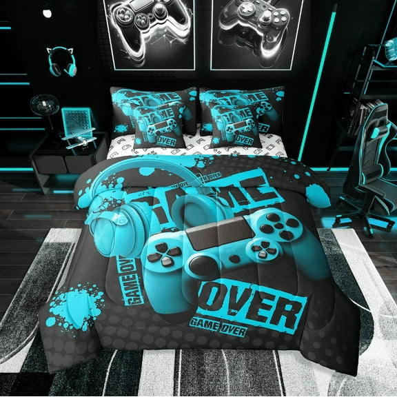 Erosebridal Gamepad Bedding Sets Twin Size,Video Gamer Comforter Sets with Sheets,Gaming Decoration,Reversible,Lightweight,7-Piece