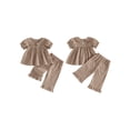 thumbnail image 2 of Lairauiy Baby Toddler Girls Pants Clothes Set 6 12 18 24 Months 2T 3T 4T Short Puff Sleeve Doll Collar Plaid Tops Pants Summer Outfits, 2 of 9