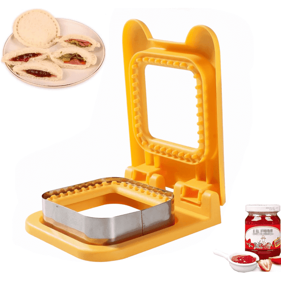 Sandwich Cutter and Sealer, Square Pocket Sandwiches Cutter Uncrustables Maker, Sandwich Cutters for kids love lunchables (Yellow)