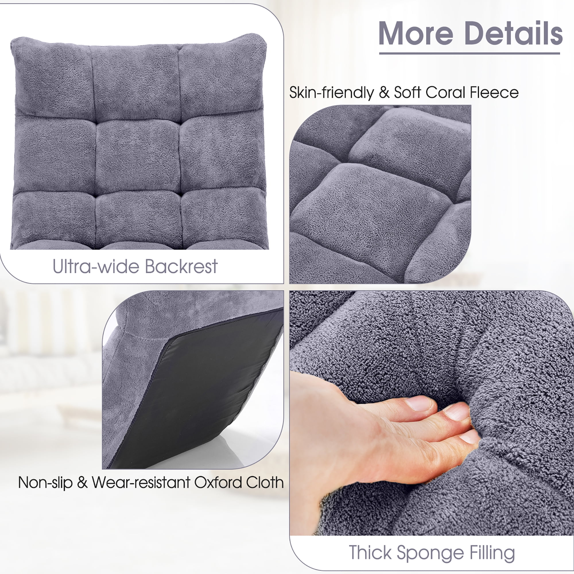Costway Adjustable 14-Position Floor Chair Folding Lazy Sofas & Couches Cushioned Gray