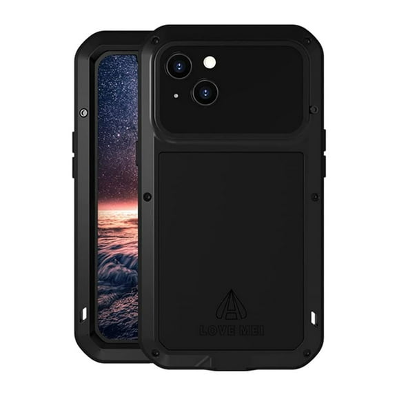 Dteck iPhone 13 Heavy Duty Case, Outdoor Aluminum Metal Military Grade Bumper Shockproof Dustproof Anti-Scratch Full Body Protection Case with Tempered Glass for iPhone 13 (Black)