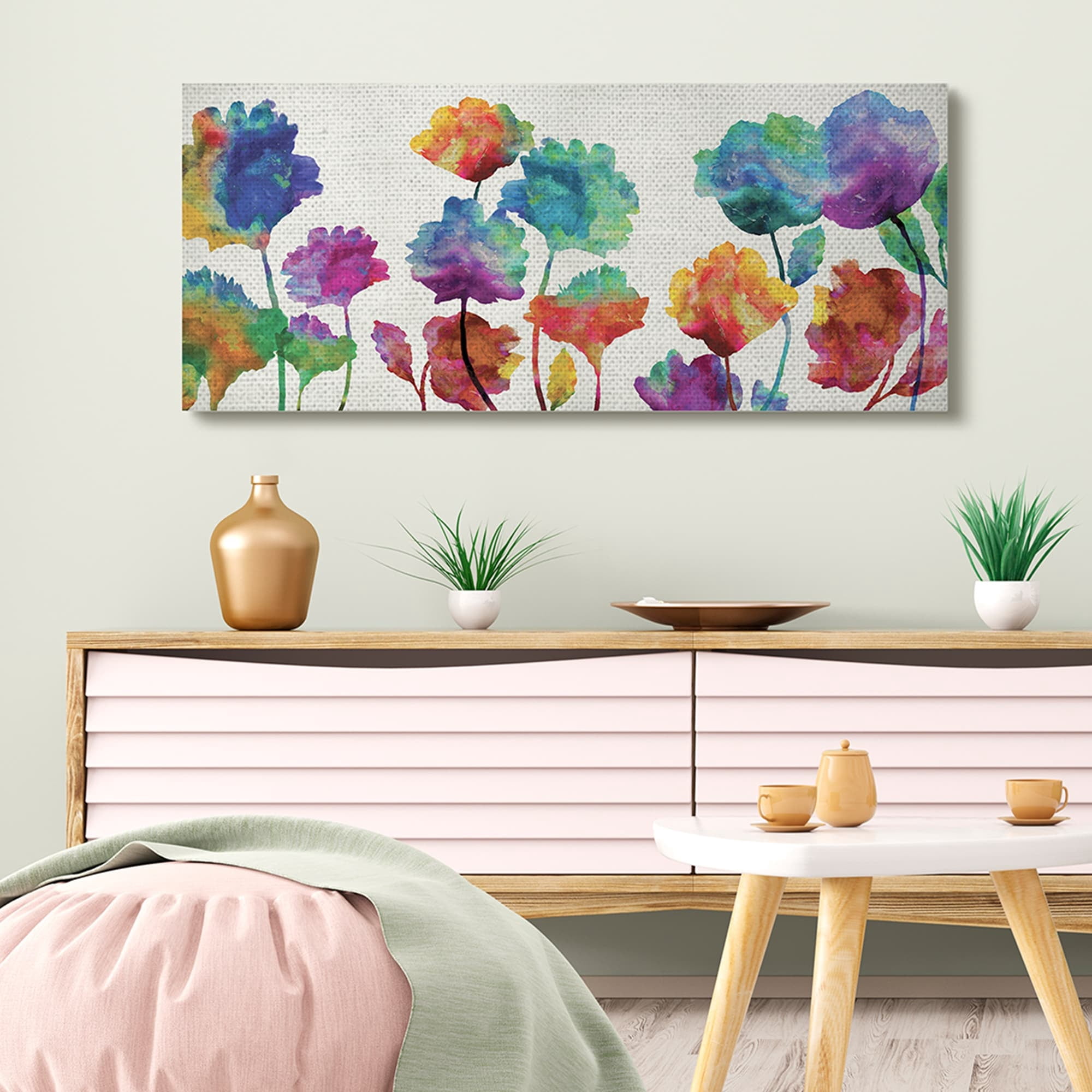 Stupell Industries Floral Abstraction Rainbow Pop Patterned Flowers,13 x 30,Designed by Vanessa Austin