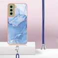 thumbnail image 4 of Mantto for Samsung Galaxy S21 FE Case, with Lanyard Adjustable Strap, Marble Pattern Soft TPU Bumper Hard PC Back Shockproof Protective Glossy Stylish Durable Phone Case for Women Girls,Blue, 4 of 7