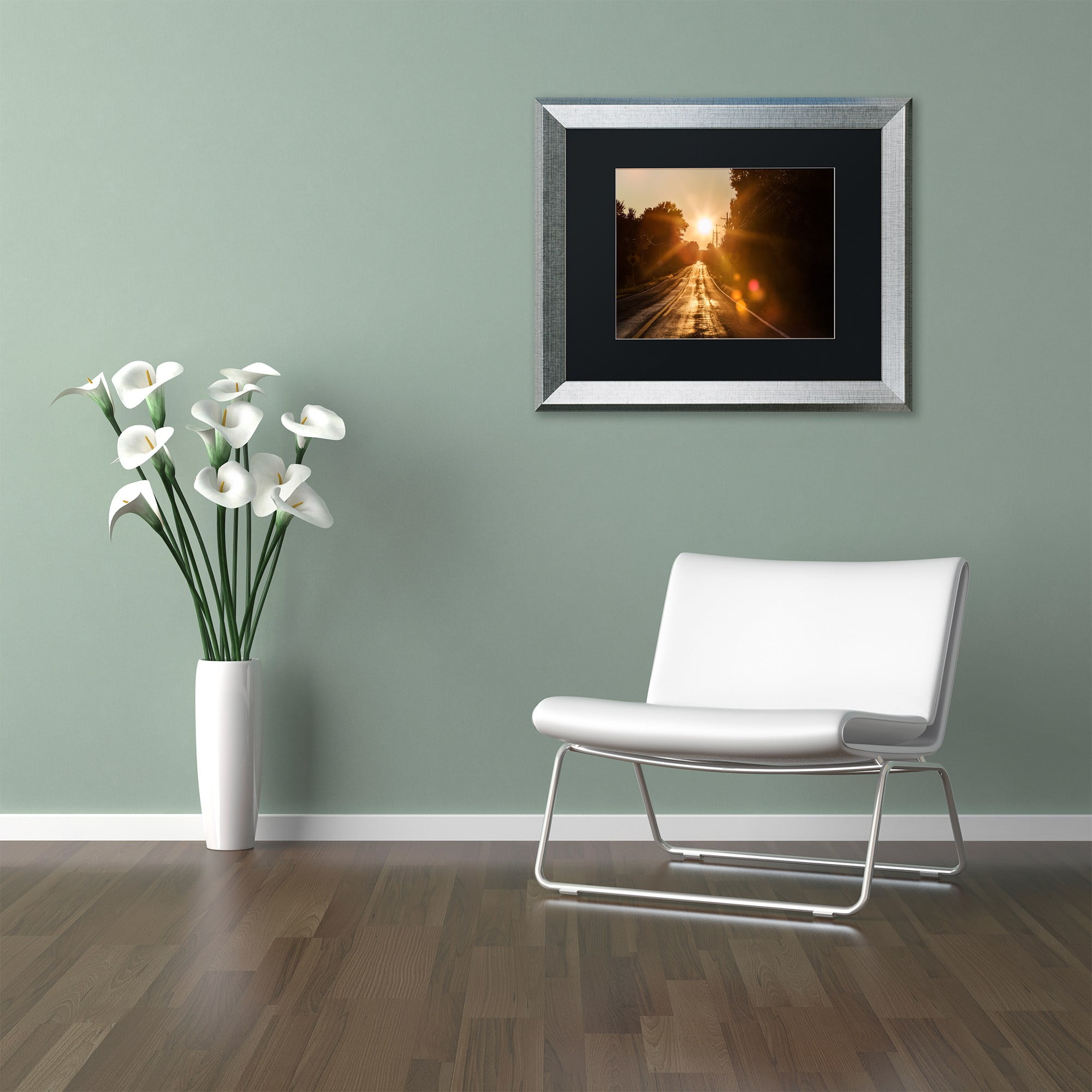 Trademark Fine Art "Sun Soaked Road" Canvas Art by Jason Shaffer, Black Matte, Silver Frame