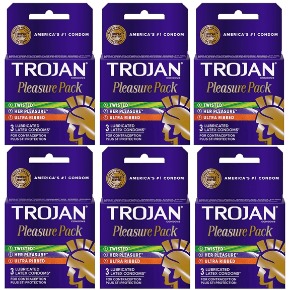Trojan Pleasure Pack Please Her Lubricated Condoms Bulk 6 Pack Each, 18 Count