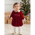 thumbnail image 3 of BemeyourBBs Little Girl Velvet Christmas Dress Deer Bow Holly Long Sleeve Dress, 3 of 9