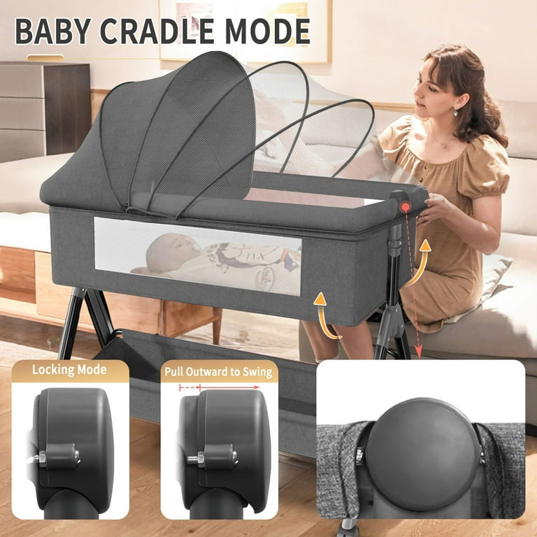 Baby Bassinet, HDJ Bedside Sleeper Bassinet with Storage Basket for Infant, Bedside Crib for 0-6 Months, Dark Gray Baby Bassinet, HDJ Bedside Sleeper Bassinet with Storage Basket for Infant, Bedside Crib for 0-6 Months, Dark Gray