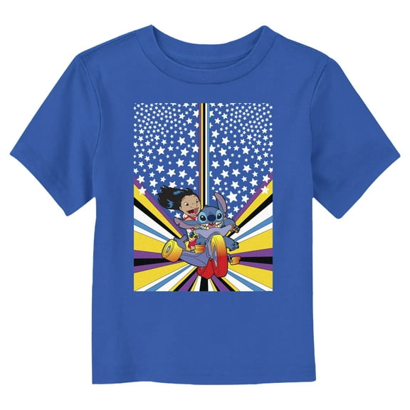 Toddler's Lilo & Stitch Friends on Bike Poster Graphic Tee Royal Blue 3T