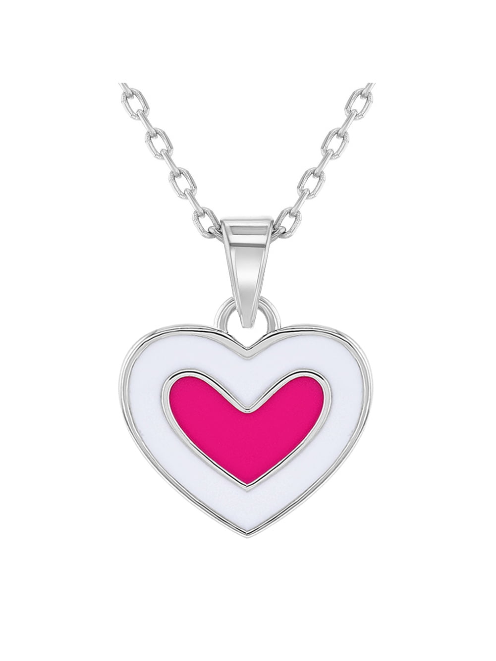 In Season Jewelry 925 Sterling Silver Pink & White Enamel Heart