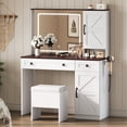thumbnail image 2 of GALAXHERO Farmhouse Vanity Desk, Makeup Table Set with Mirror and Lights, Dressing Table with 2 Drawers and 2 Cabinets, Hair Dryer Holder for Bedroom, White, 2 of 9