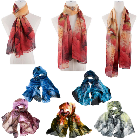 6pcs Scarves for Women Lightweight Floral Print Pattern Scarf for Women Dressy Long Thin Scarf Shawl