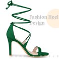 thumbnail image 2 of BLISSFUL STEP Women's Shoes Stiletto High Heel Ankle Wrap Tie Open Toe Faux Suede Sandals Emerald Green 5, 2 of 5
