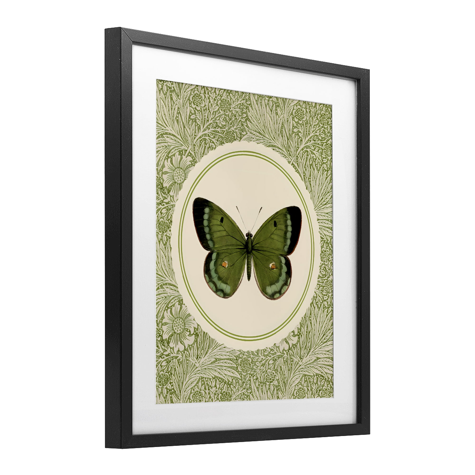 Stupell Industries Green Butterfly Botanical Medallion Black Framed Print Under Glass, design by LSR Design Studio