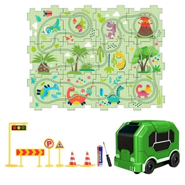 1 Set DIY City Map Puzzle Rail Car Set Exciting Racing Adventures Improve Creativity Jigsaw Rail Car for Kids