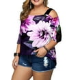 thumbnail image 3 of Enwejyy Women Plus Size Floral Print Off-the-Shoulder Half Sleeve Vintage Pullover T-Shirts, 3 of 4