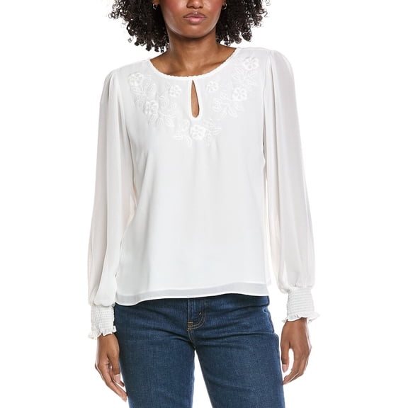 CeCe womens Embroidered Top, m, White