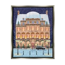 Stupell Industries Winter Hotel Christmas Festival Holiday Painting Gray Floater Framed Art Print Wall Art