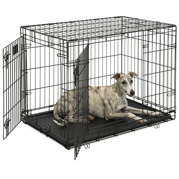 MidWest Homes for Pets Dog Crate Life Stages 36' Double Door Folding Metal Dog Crate; Divider Panel, Floor Protecting Feet, Leak-Proof Dog Pan; 35.63 in x 24.45 in x 21.93 in ,Intermediate