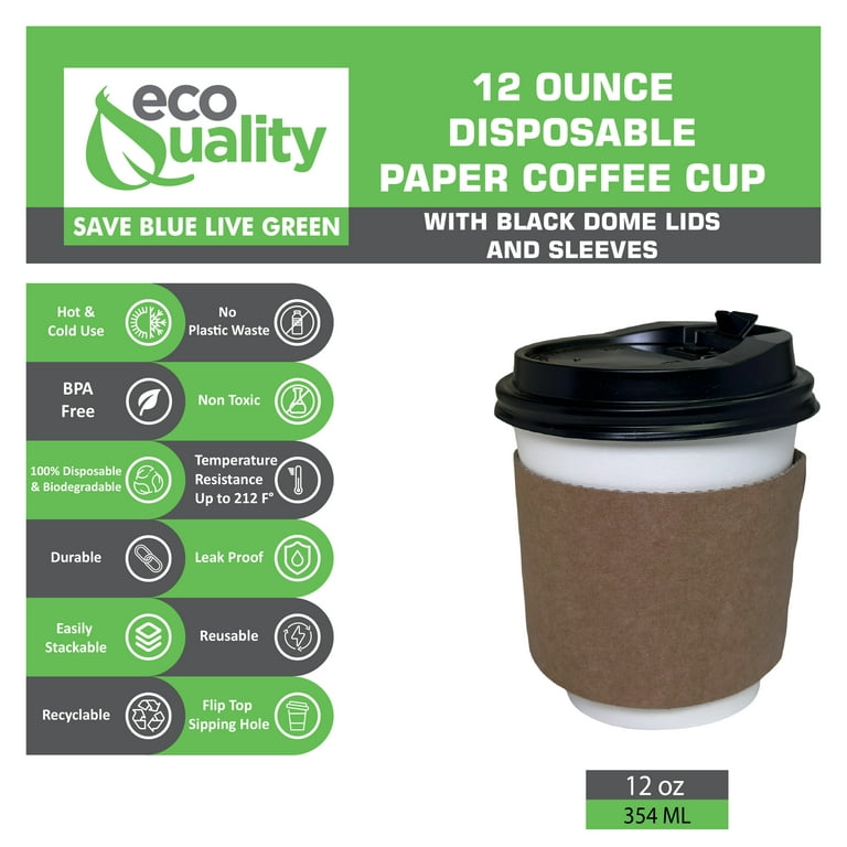 RACETOP Disposable Paper Coffee Cups 12 oz 100 Pack,12 oz White Hot Coffee  Paper Cups, Thickened Paper Style 12 oz 100 Count (Pack of 1)