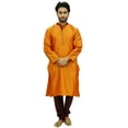 thumbnail image 2 of Atasi Classic Orange Men's Dupion Kurta Pyjama Party Wear Designer Shirt-3XL, 2 of 7