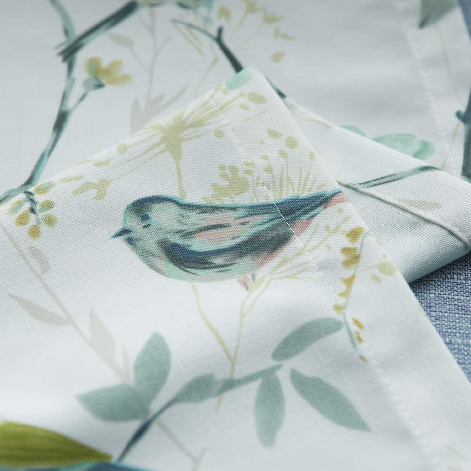 VOGOL Green Birds and Flower Printed Linen Curtains, Blackout Window Panels for Bedroom, One Panel, W52xL84, Grommet