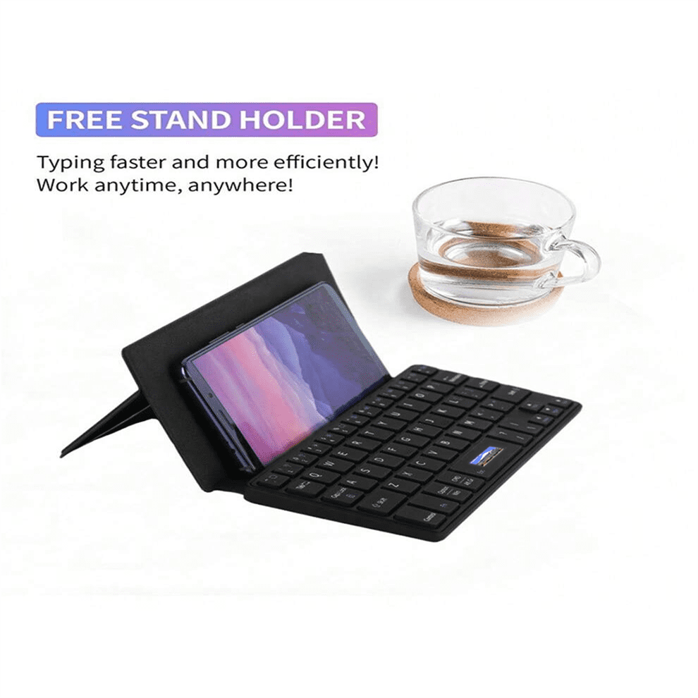 Rechargeable Bluetooth Keyboard for iPad Tablet Phone, Dual-device Mini Keyboard with Kickstand and Leather Cover for Android Windows iOS