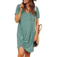 thumbnail image 2 of Robes d'Été pour Femmes 2022 Mode pour Femmes Couleur Unie Nœud à Nouer Col en V Manches Courtes Robe Décontractée, 2 of 5
