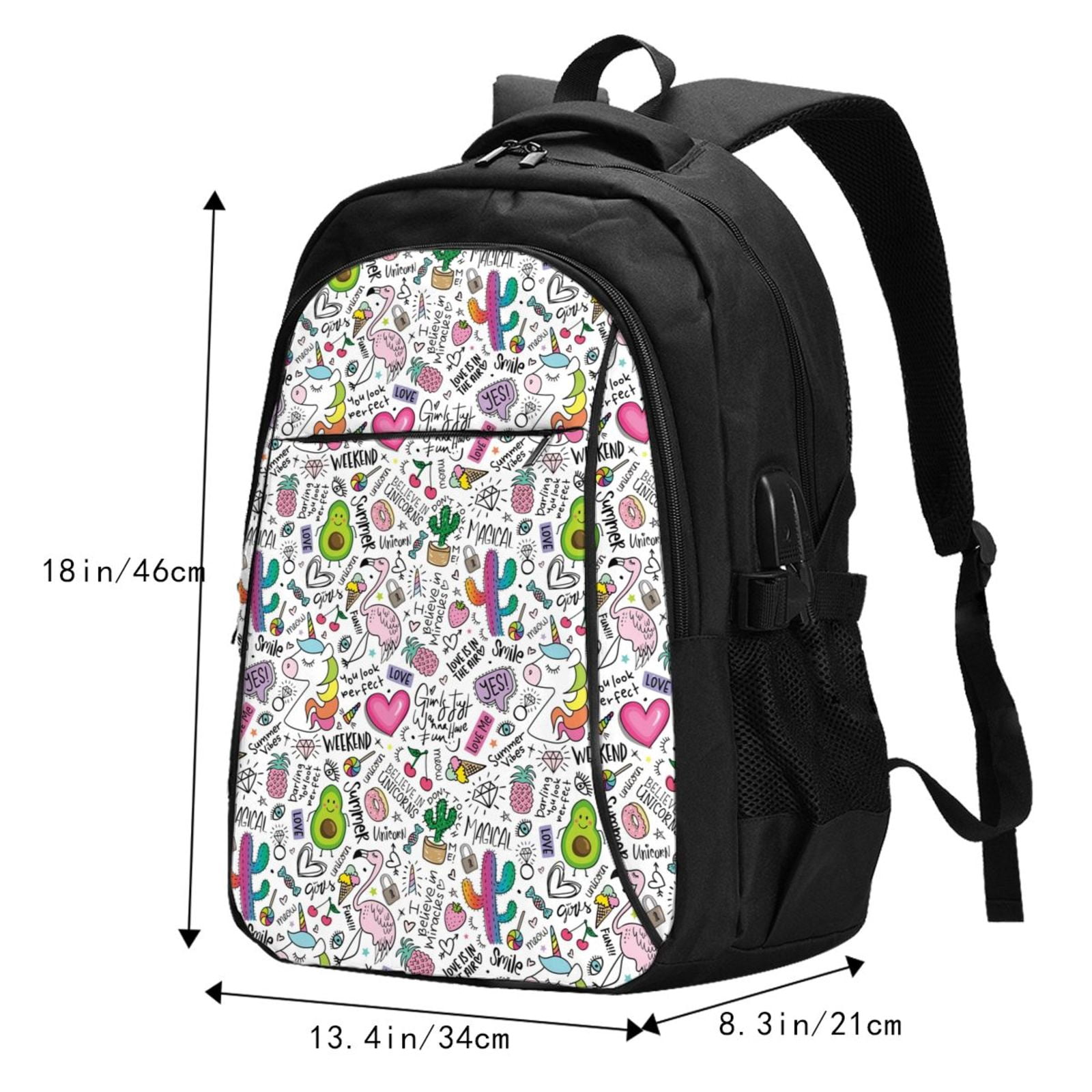 Ratiio Fun Animal with Unicorn Print Travel Laptop Backpack,Slim Sturdy Laptops Backpack with USB Charging Port, Water Resistant College School Computer Bag
