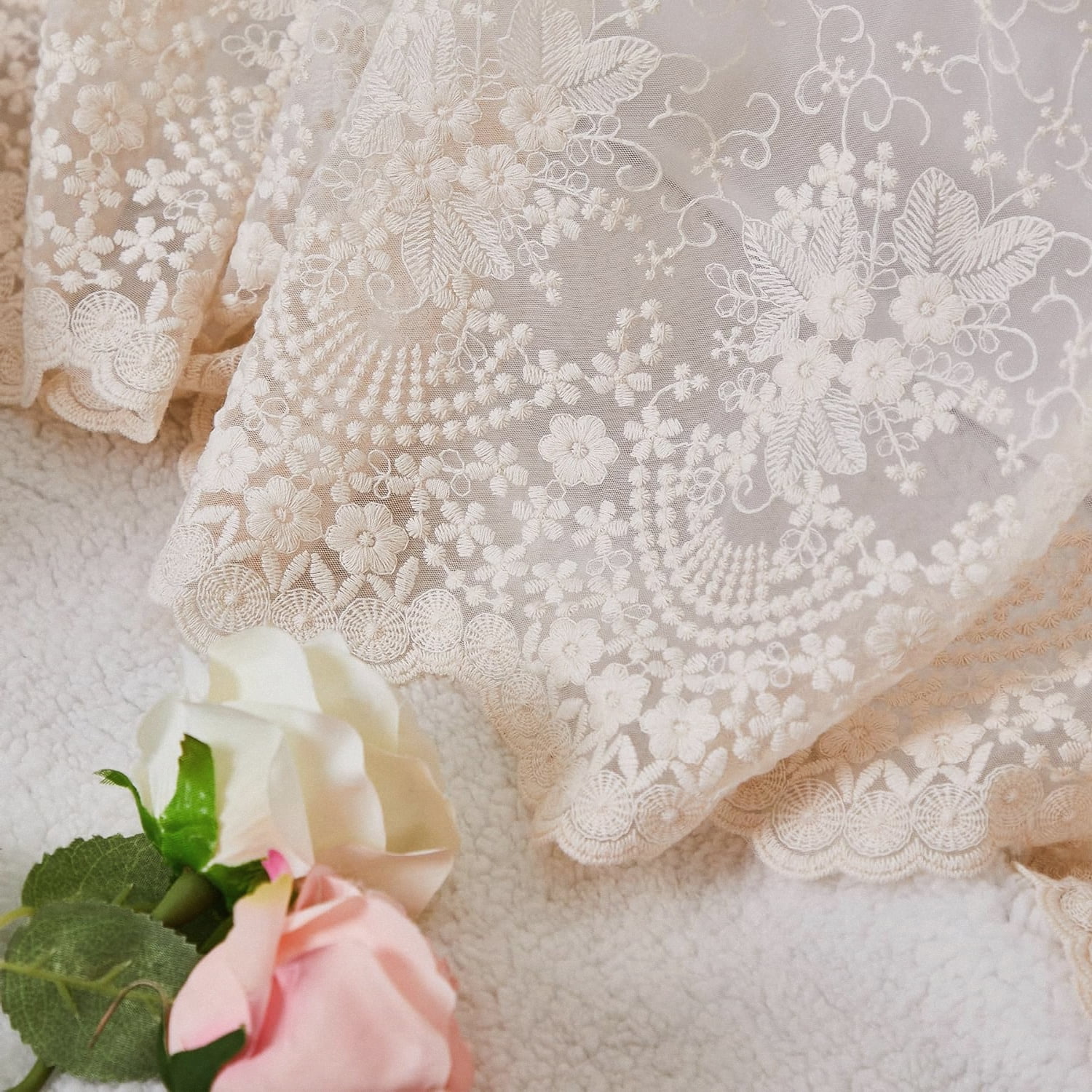 Beautiful Bohemian   Nursery Crib Skirt in Beige Cream Cotton, Dust Ruffle