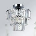 thumbnail image 4 of Elitezip Mini Flush Mount Chandelier K9 Crystal Ceiling Light Fixtures, Crystal Light for Livingroom, Bedroom, 3-Tire Crystal Design, Long Diamond Crystal, Chrome-Colored Metal Ceiling, Transparent, 4 of 7