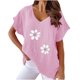 thumbnail image 2 of ICHUANYI Clearance Women V-neck Print T- Fashion Comfortable Female Blouses Tops(Pink, S) ICHUANYI WER2023080800754, 2 of 5